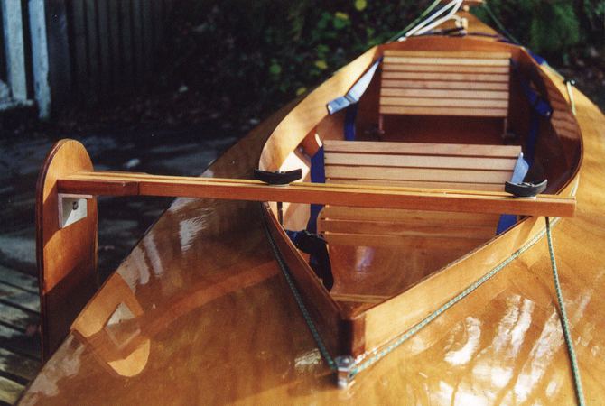 Traditional wooden seats in a kayak