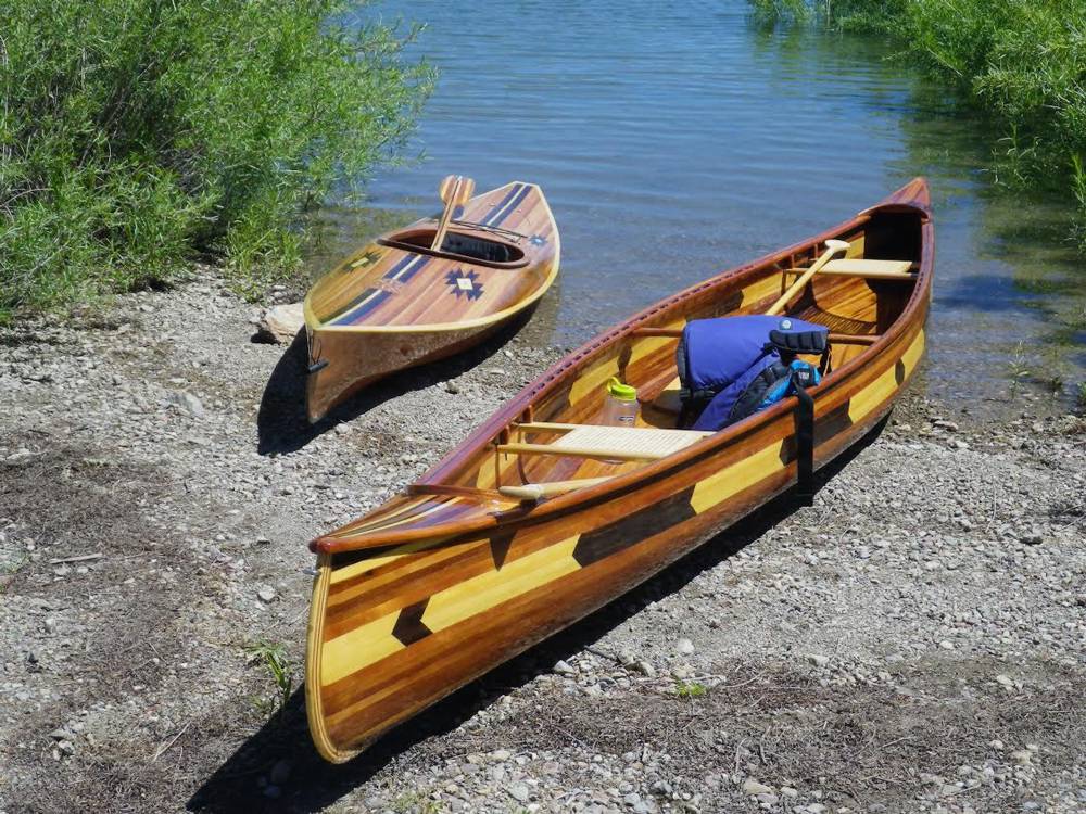 Strip planked Mystic River Canoe and Wood Duck 12 Hybrid kayak