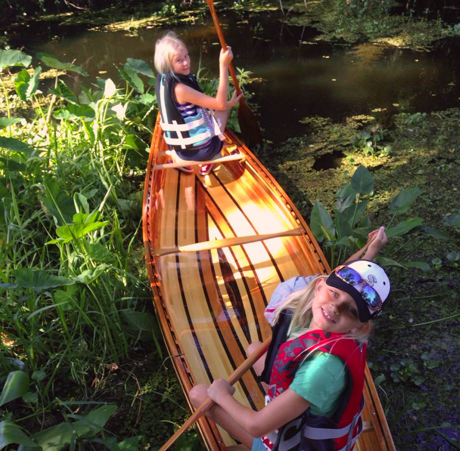 The wood-strip planked Mystic River tandem canoe