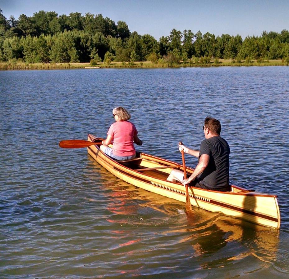 The wood-strip planked Mystic River tandem canoe