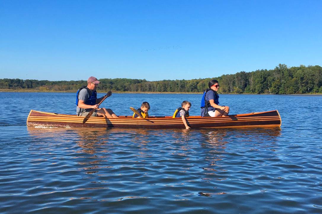 The wood-strip planked Mystic River tandem canoe