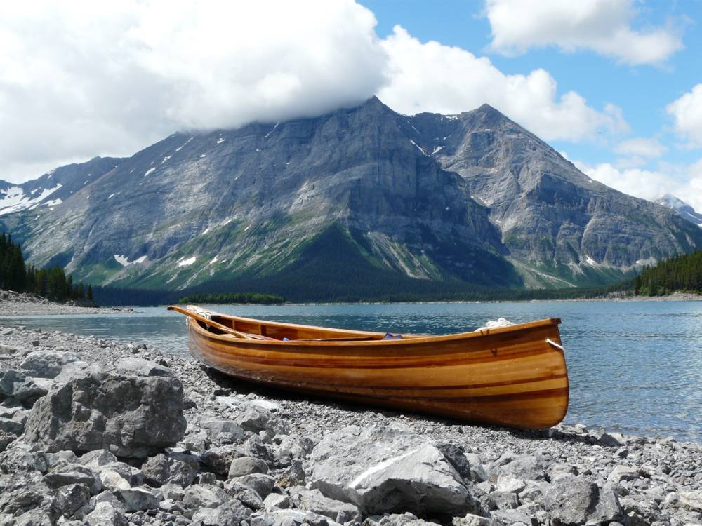 The wood-strip planked Mystic River tandem canoe