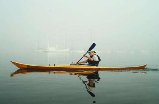 Hybrid Night Heron sea kayak with a cedar strip deck