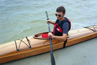 Hybrid Night Heron sea kayak with a cedar strip deck