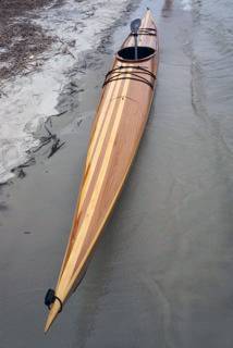 Hybrid Night Heron sea kayak with a cedar strip deck
