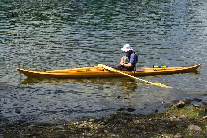 Hybrid Night Heron sea kayak with a cedar strip deck