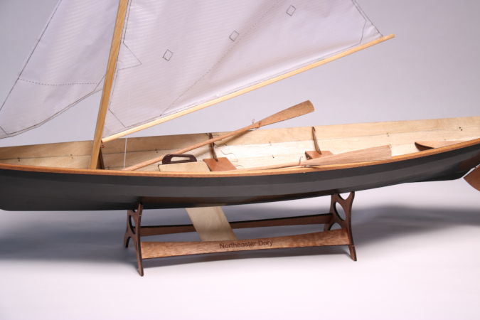 A scale model of the Northeaster Dory, constructed like the full-size boat