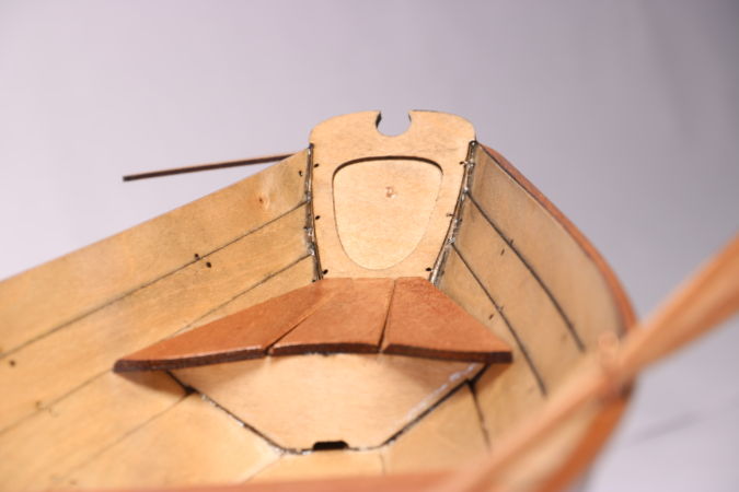 A scale model of the Northeaster Dory, constructed like the full-size boat