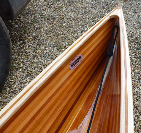 The Nymph solo canoe, built from lightweight cedar strips