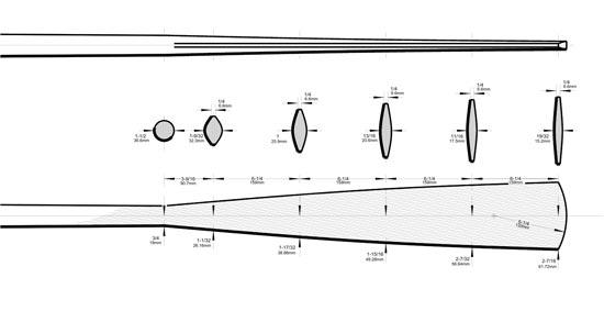 Detailed plans and diagrams for constructing traditional wooden oars