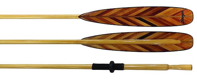 Wooden gig oars with v-laminated spoon blades