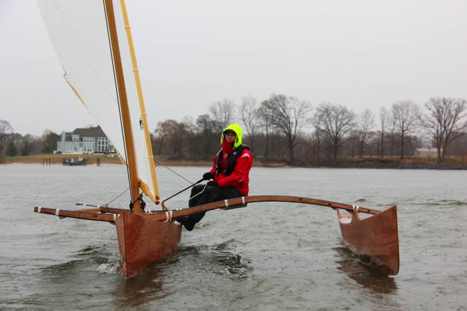 The Outrigger Junior is a fast sailing canoe with a huge lateen sail