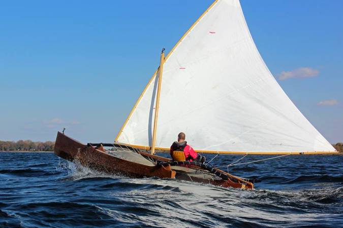 The Outrigger Junior is a fast sailing canoe with a huge lateen sail