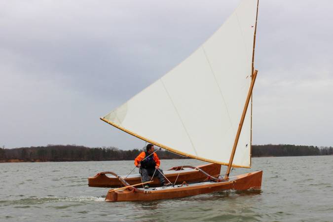 The Outrigger Junior is a fast sailing canoe with a huge lateen sail