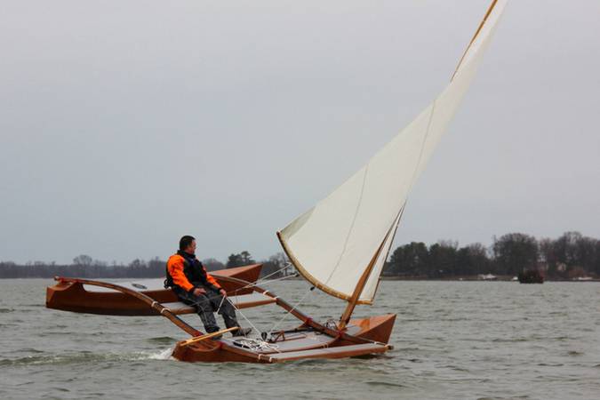 The Outrigger Junior is a fast sailing canoe with a huge lateen sail