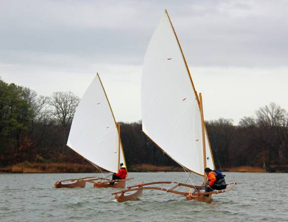 The Outrigger Junior is a fast sailing canoe with a huge lateen sail