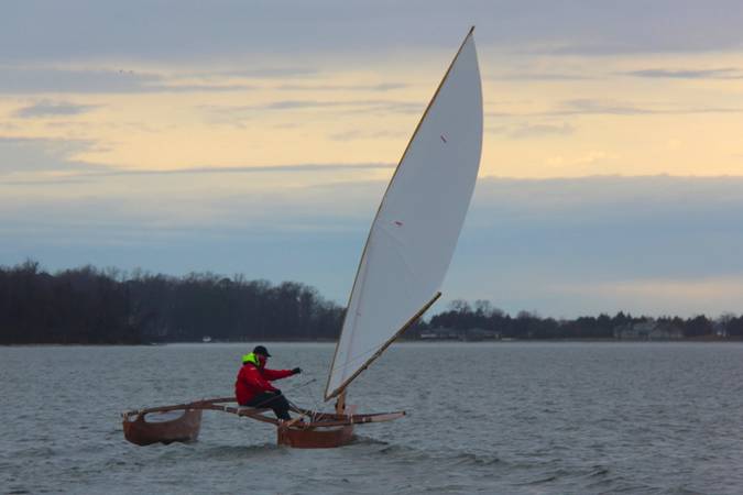 The Outrigger Junior is a fast sailing canoe with a huge lateen sail