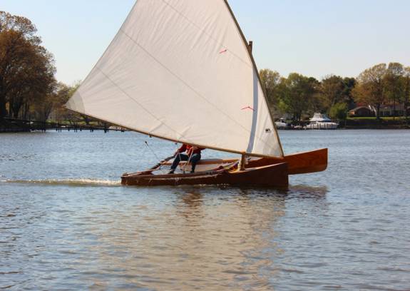 The Outrigger Junior is a fast sailing canoe with a huge lateen sail