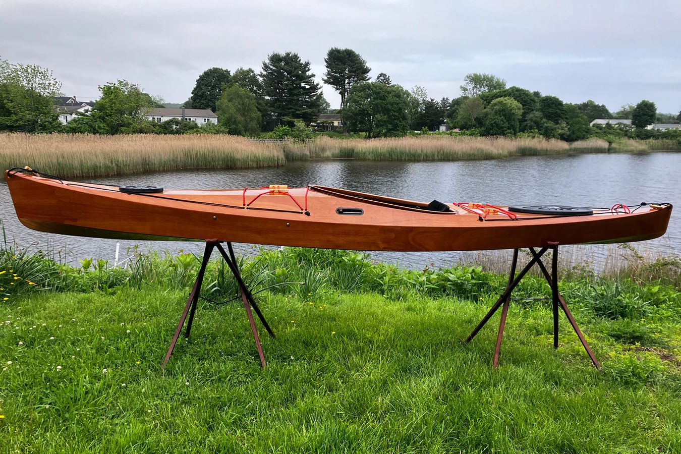 The Petrel Scout SG wooden kayak is built using the stitch-and-glue method