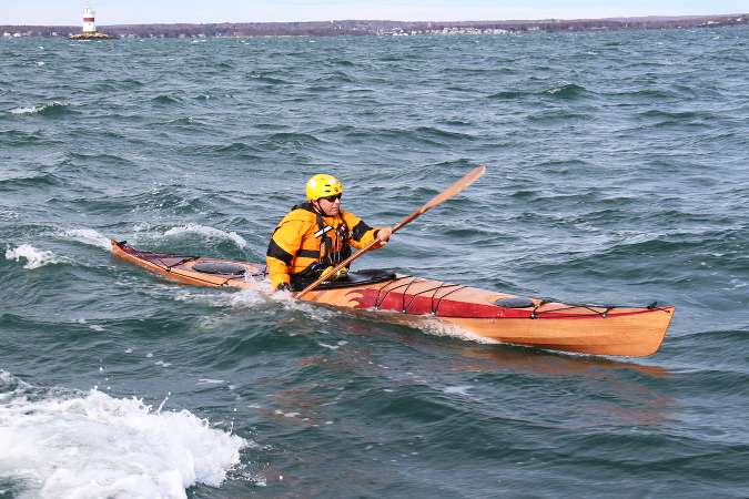 The Petrel Play wooden sea kayak