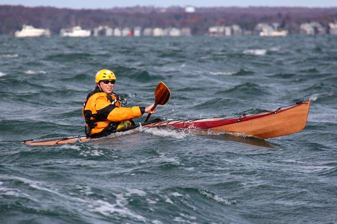 The Petrel Play wooden sea kayak