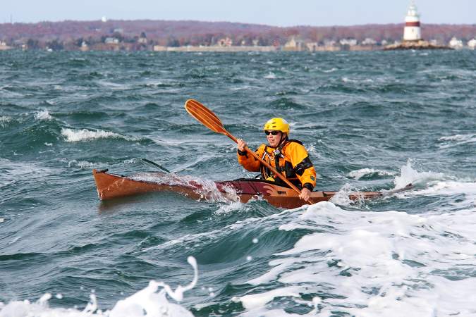 Nick Schade paddling his Petrel Play SG kayak