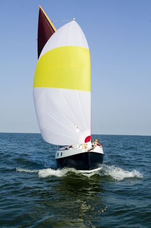 Spinnaker on a home made trailer sailer cruising yacht