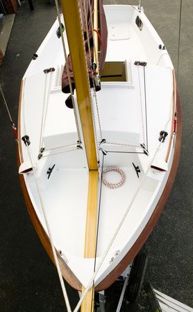 Hardware on the deck of the Pocketship kit sailing cruiser from Fyne Boat Kits