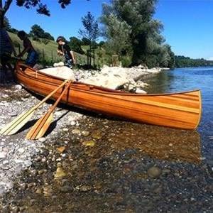 The Prospector 16 is a strip-planked wilderness canoe that can carry a large load