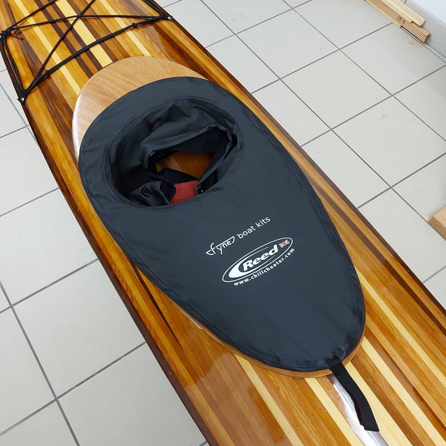 Fyne Boat Kits spray deck by Reed Chillcheater on a cedar strip kayak