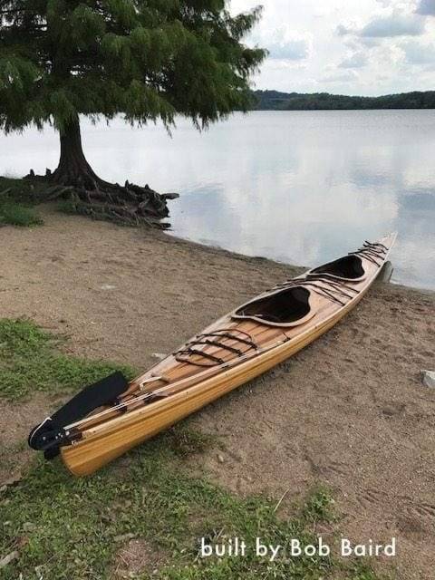 The Reliance Tandem is a two person wood-strip kayak for comfortable and efficient cruising