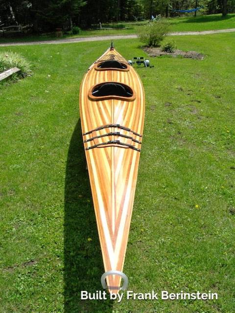 The Reliance Tandem is a two person wood-strip kayak for comfortable and efficient cruising
