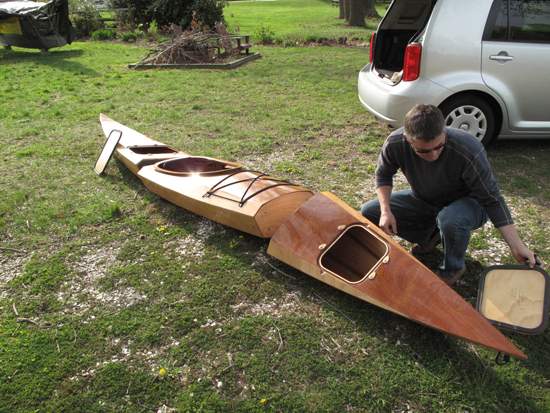 Assembly of the three-piece sectional Shearwater kayak