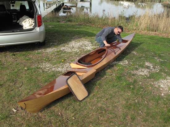 Assembly of the three-piece sectional Shearwater kayak