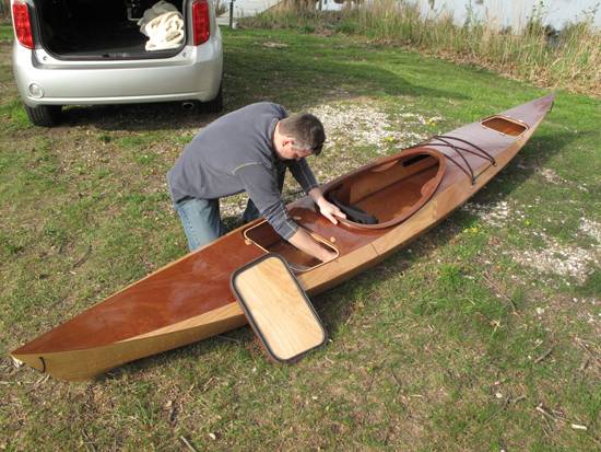 Assembly of the three-piece sectional Shearwater kayak