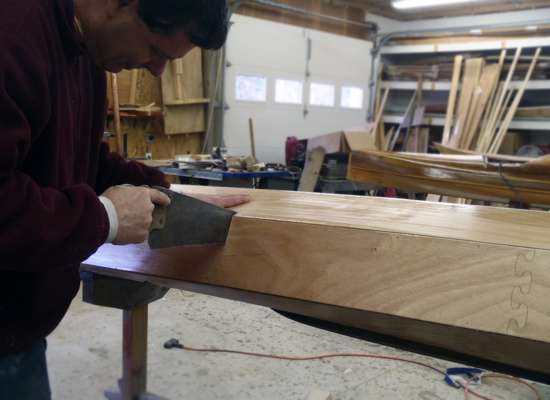 Sectional Shearwater kayak build - sawing between the bulkheads