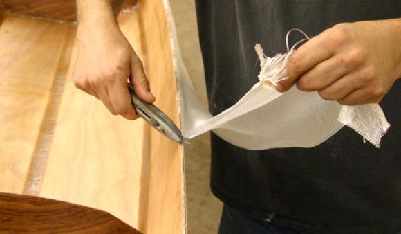 Wetting glass fabric with epoxy on a Shearwater