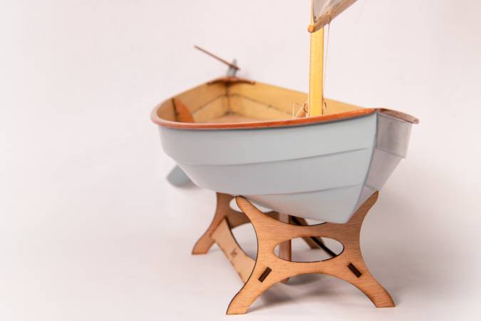 A scale model of the Skerry, set up as a sailing boat with the lug rig