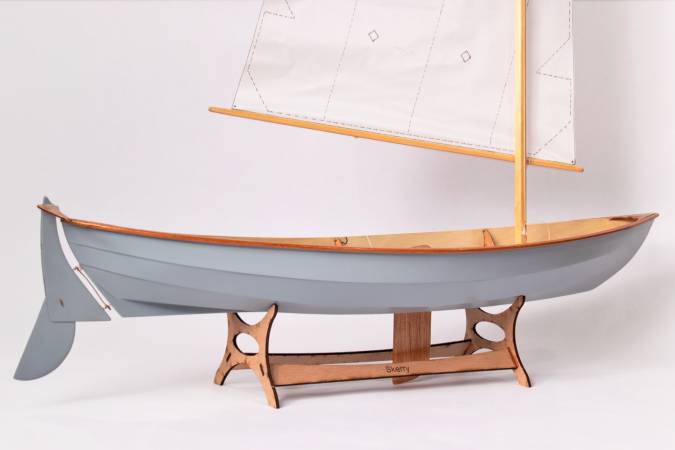 A scale model of the Skerry, set up as a sailing boat with the lug rig