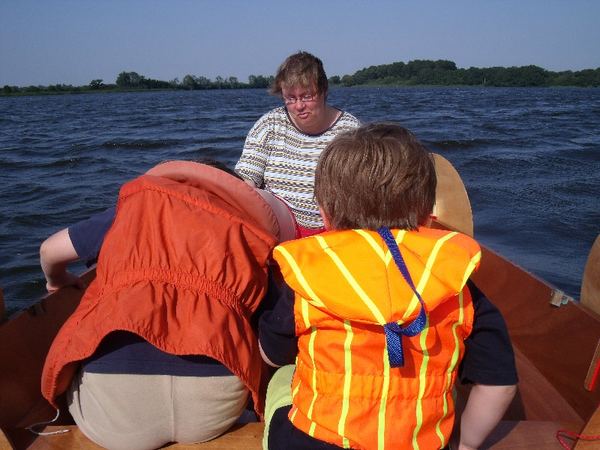 Family fun in a clinker Skerry in a force 5