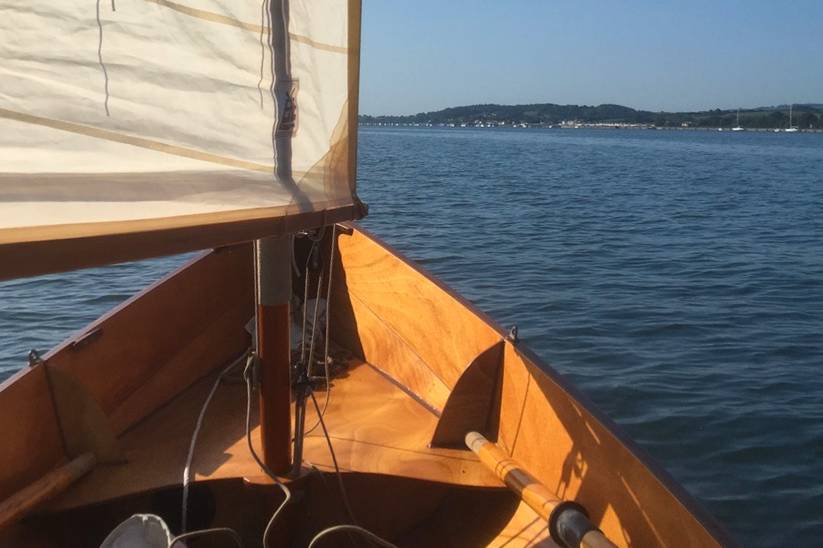 The interior of the Skerry sailing with the lug rig