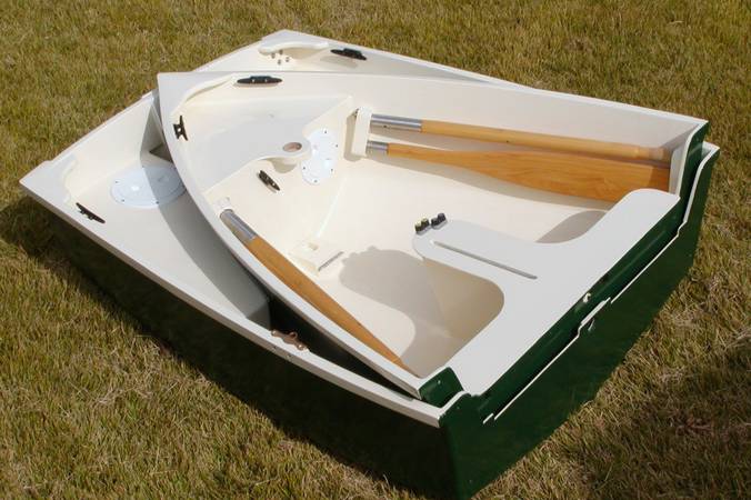 The nesting version of the Spindrift dinghy halves the space needed to store the boat on deck or at home