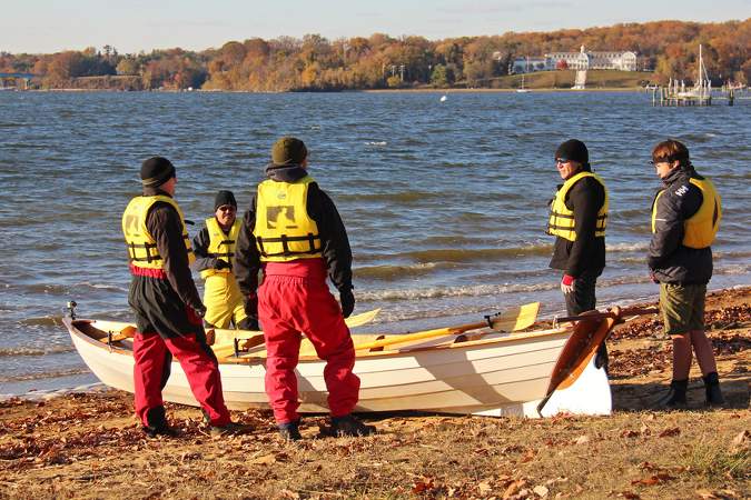 Launching the Team Dory rowing boat