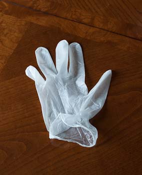 Disposable vinyl gloves to protect hands from epoxy