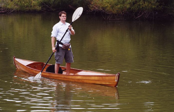 Homemade wooden canoe