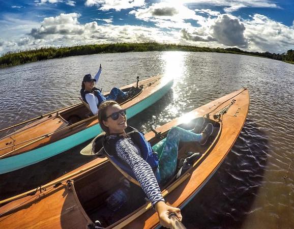 The pedal drive alone can drive the Waterlust canoe to hull speed