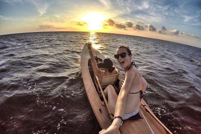 The pedal drive alone can drive the Waterlust canoe to hull speed