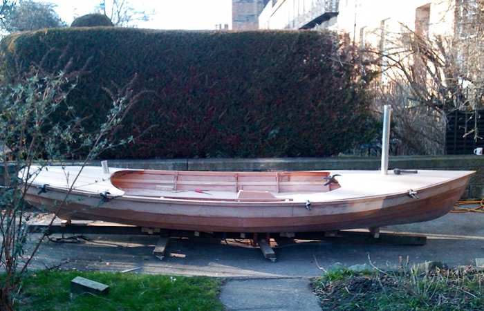 Wooden sailing boat Walkabout being built at home