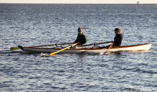 Two person rowing boat built for speed