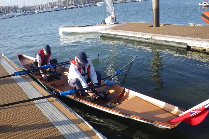 Tandem Wherry wooden rowing boat for two sliding seats